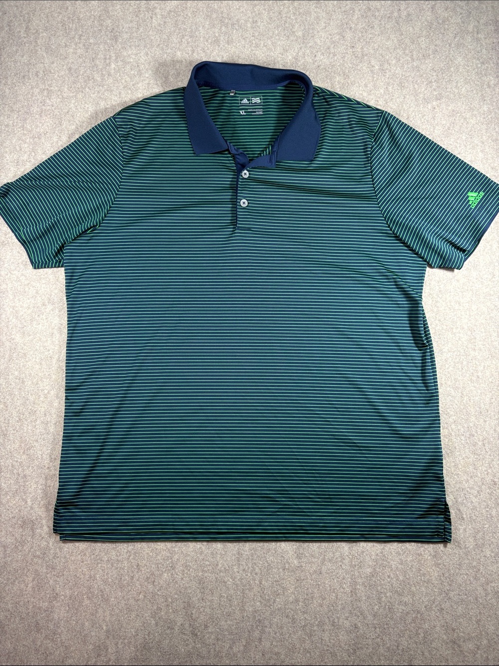 Adidas Golf Performance Micro Stripe Polo Shirt Men's XL Green Navy Blue EUC